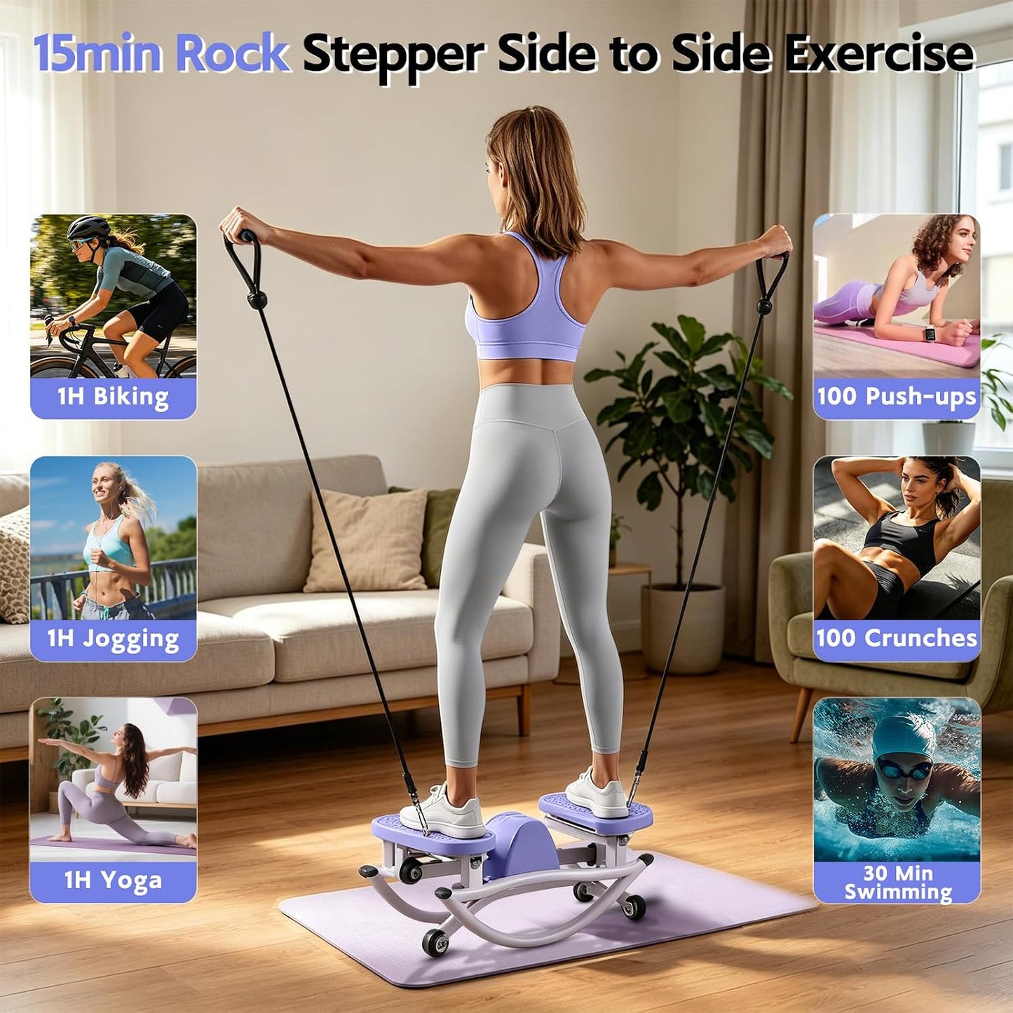 Rock Stepper with Digital Monitor, Low-Impact Compact Rock Stepper Side to Side with Resistance Bands, 360 LBS Weight Capacity, Portable Stair Stepper for Home, Apartment, Dormitory, Office