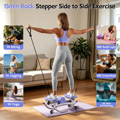 Rock Stepper with Digital Monitor, Low-Impact Compact Rock Stepper Side to Side with Resistance Bands, 360 LBS Weight Capacity, Portable Stair Stepper for Home, Apartment, Dormitory, Office