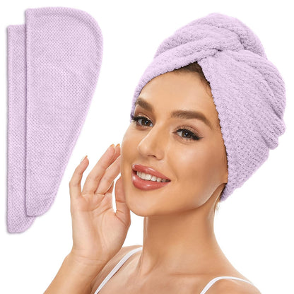 SimpleField 2 Pack Microfiber Hair Towel Wrap for Women, Anti Frizz Quick Drying Hair Turban for All Hair Style, Absorbent and Lightweight (Beige)