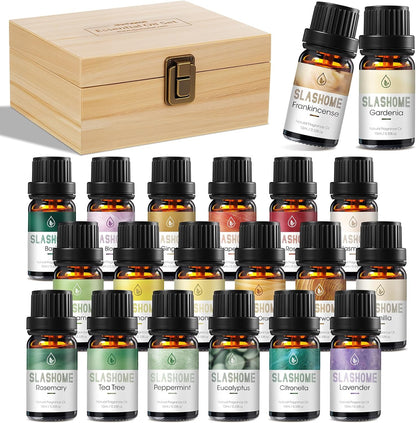 12 Pack Essential Oils for Diffusers for Home - Water Soluble Diffuser Oils Set for Humidifiers & Spa, Scented Oil with Wooden Gift Box for Women - Lavender, Peppermint, Sweet Orange, Tea Tree & More