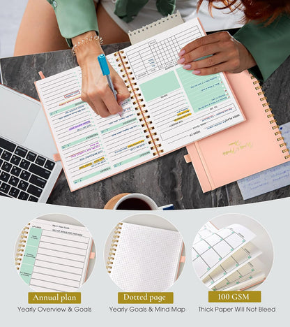 Undated Weekly and Monthly Planner, B5 Large Weekly To Do List Notebook with Goal & Habit Tracker Organizer, Hardcover Spiral Bound Blank Monthly Planner for Work School Home 7.4" x 9.64" Black