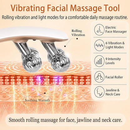 Wireless Face Massager Tool, 8-Roller 3D Face Roller for Women