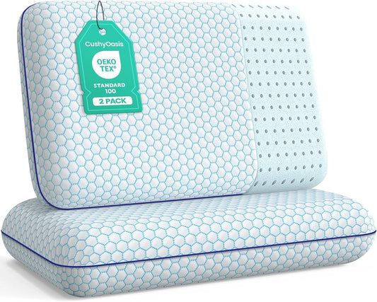 CushyOasis Bed Pillows for Sleeping 2PCS, Memory Foam, Standard Size, Blue