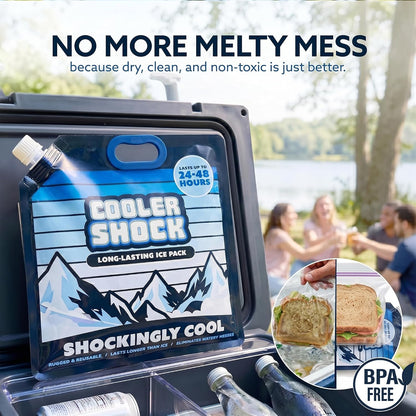 Cooler Shock Reusable Ice Packs for Cooler - Long Lasting Cold Freezer Packs for Coolers and Lunch Boxes - Cooler Ice Packs for Camping Gear, Fishing, Road Trips, Beach Must Haves