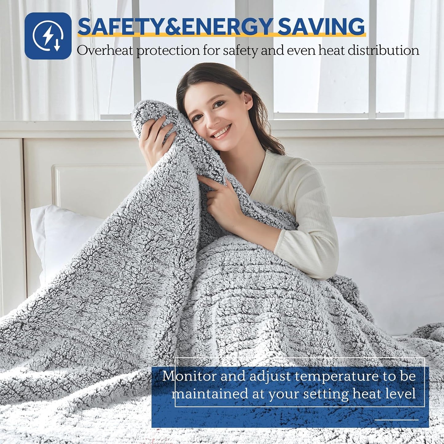 Sealy Electric Blanket Heated Throw 50"x60" Soft Double Sherpa Super Cozy with 6 Fast Heating Levels & 2-10 Hours Auto-Off, Over-Heat Protection, Machine Washable, Charcoal