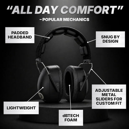 DECIBEL DEFENSE Professional Safety Ear Muffs 37dB NRR - The HIGHEST Rated & MOST COMFORTABLE Ear Protection for Shooting & Industrial Use - THE BEST HEARING PROTECTION...GUARANTEED (BLACK)