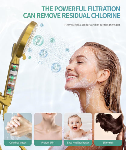 SR SUN RISE Filtered Shower Head with Handheld High Pressure 9 Spray Mode Showerhead Detachable Shower Head Water Softener Filters Beads for Hard Water Remove Chlorine 1 Filter Chrome
