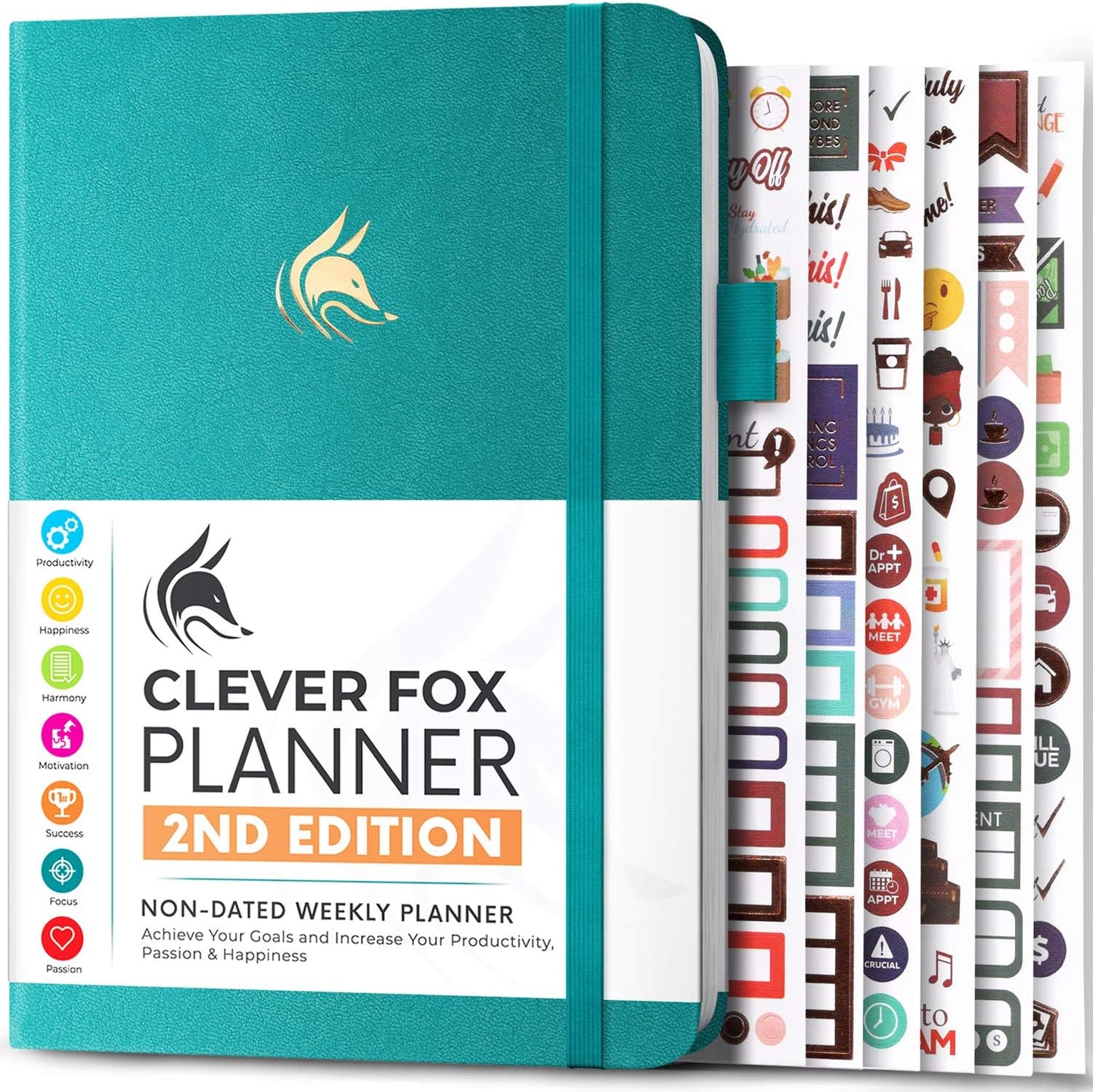 Clever Fox Planner 2nd Edition – Colorful Weekly & Monthly Goal Planner, Time Management & Productivity Organizer, Undated, A5 (Dark Teal)