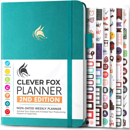 Clever Fox Planner 2nd Edition – Colorful Weekly & Monthly Goal Planner, Time Management & Productivity Organizer, Undated, A5 (Dark Teal)