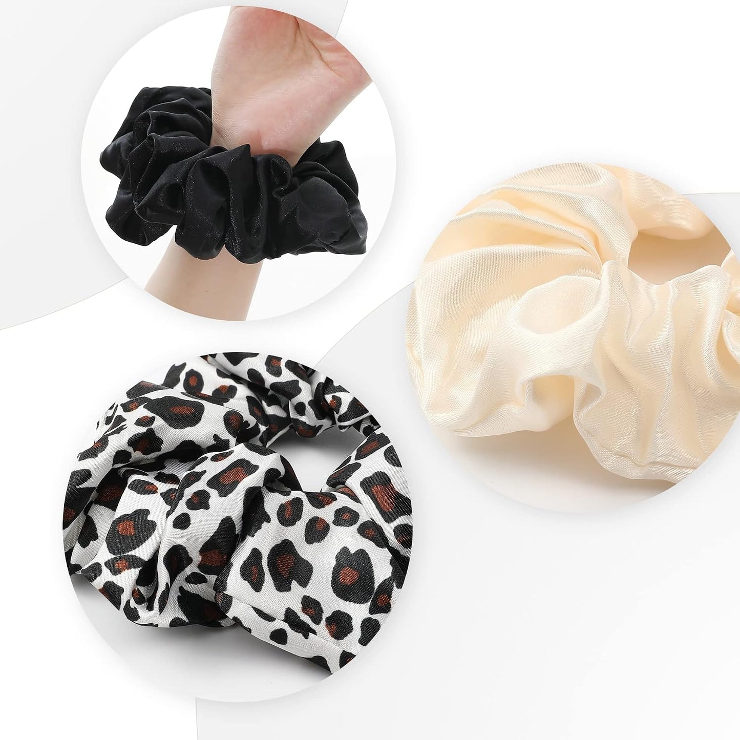 16 Pcs Scrunchies for Women - Black Satin Silk Scrunchies for Girls Hair Ties Elastics Bands Ponytail Holder Hair Accessories