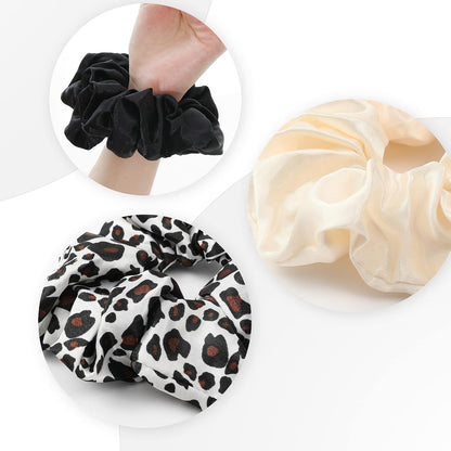 16 Pcs Scrunchies for Women - Black Satin Silk Scrunchies for Girls Hair Ties Elastics Bands Ponytail Holder Hair Accessories