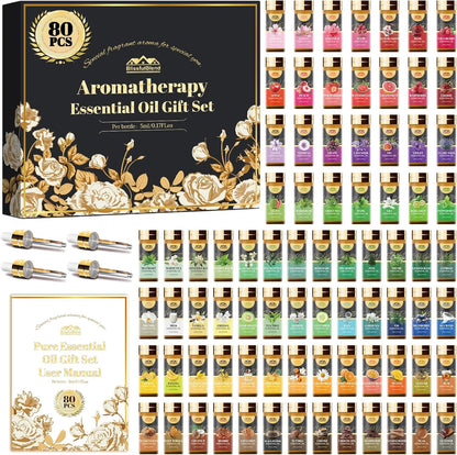 Fragrance Essential Oils Set, Essential Oils for Diffuser, for Home, Skin, Candle & Soap Making-Tea Tree, Lavender, Peppermint, Rose and More, with Gift Card for Friend, Teacher, Mom(20×5ml