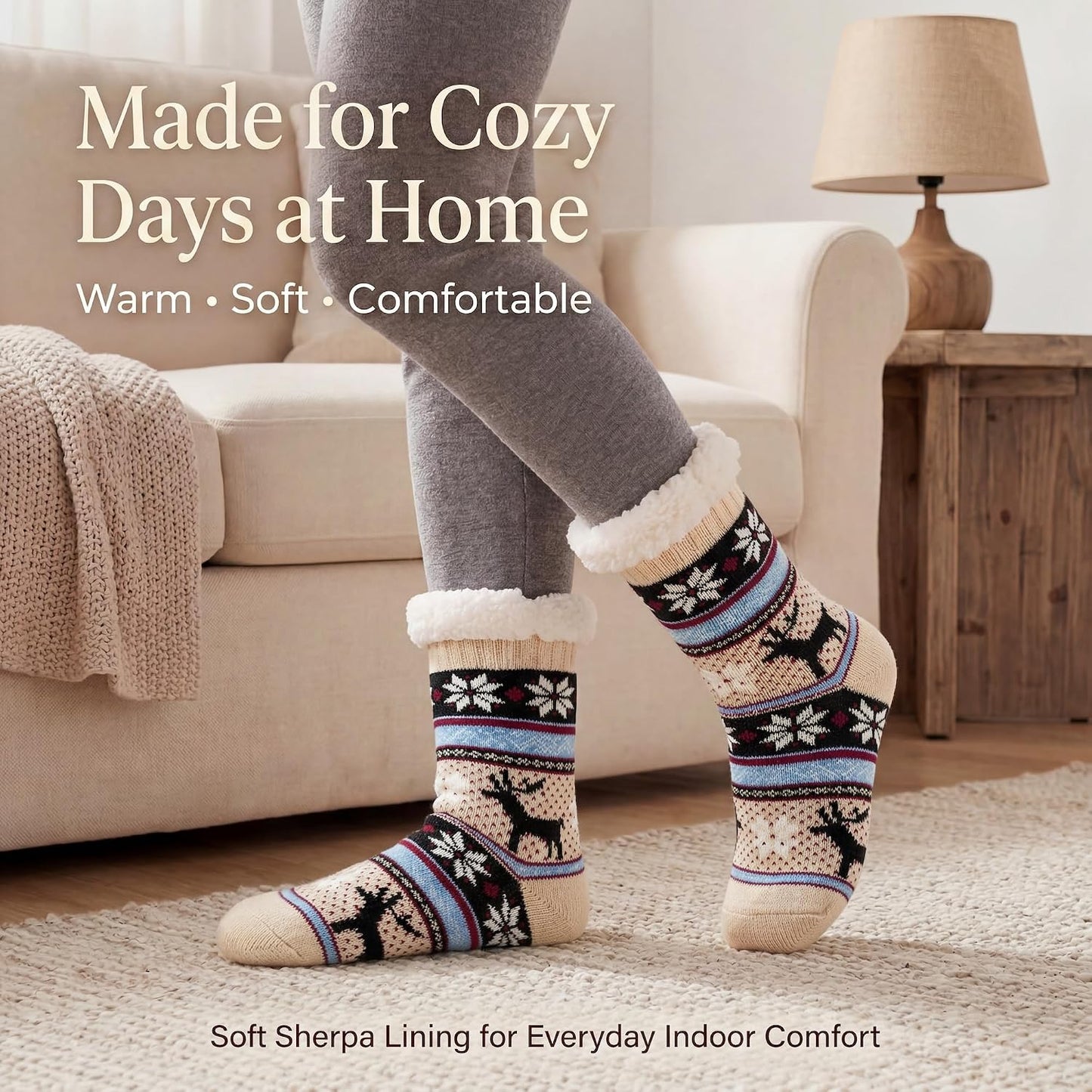 Cozylook Fuzzy Slipper Socks for Women with Grips Warm Cozy Soft Non-Slip Winter Socks Cozy Gift Idea