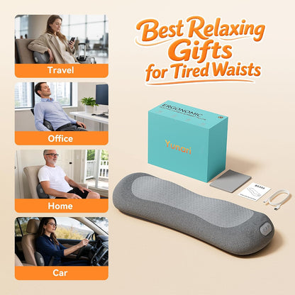 Yunari 2026 Upgraded Cordless 3-in-1 Lumbar Support Pillow, Triple Fusion Back Massager with Heat, Vibration & Dual Airbag Stretching, Ergonomic Lower Back Pain Relief for Home, Office, Car and Travel