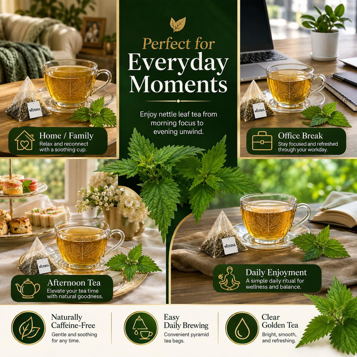 WOTIHA Stinging Nettle Leaf Tea Bags, 150 Count, No Added Sweetener