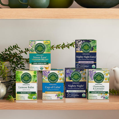 Traditional Medicinals Organic, Nighty Night Extra, Valerian Root & Lemon Balm - Herbal Sleep Aid Tea - Kosher, Non-GMO, Caffeine-Free, Compostable - 96 Tea Bags (6 Packs of 16)