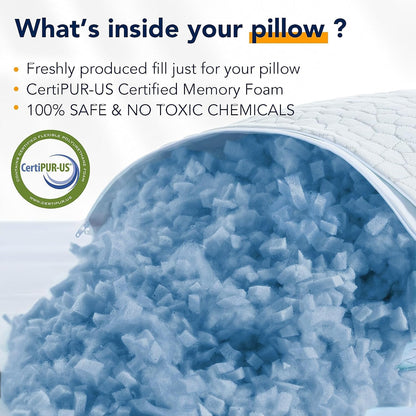 QUTOOL Cooling Pillow for Sleeping, CertiPUR-US Shredded Memory Foam Queen Pillows Set of 2, Cool Pillow for Hot Sleepers Adjustable Firm Pillow for Side, Back, Stomach Sleepers Soft Yet Support,White