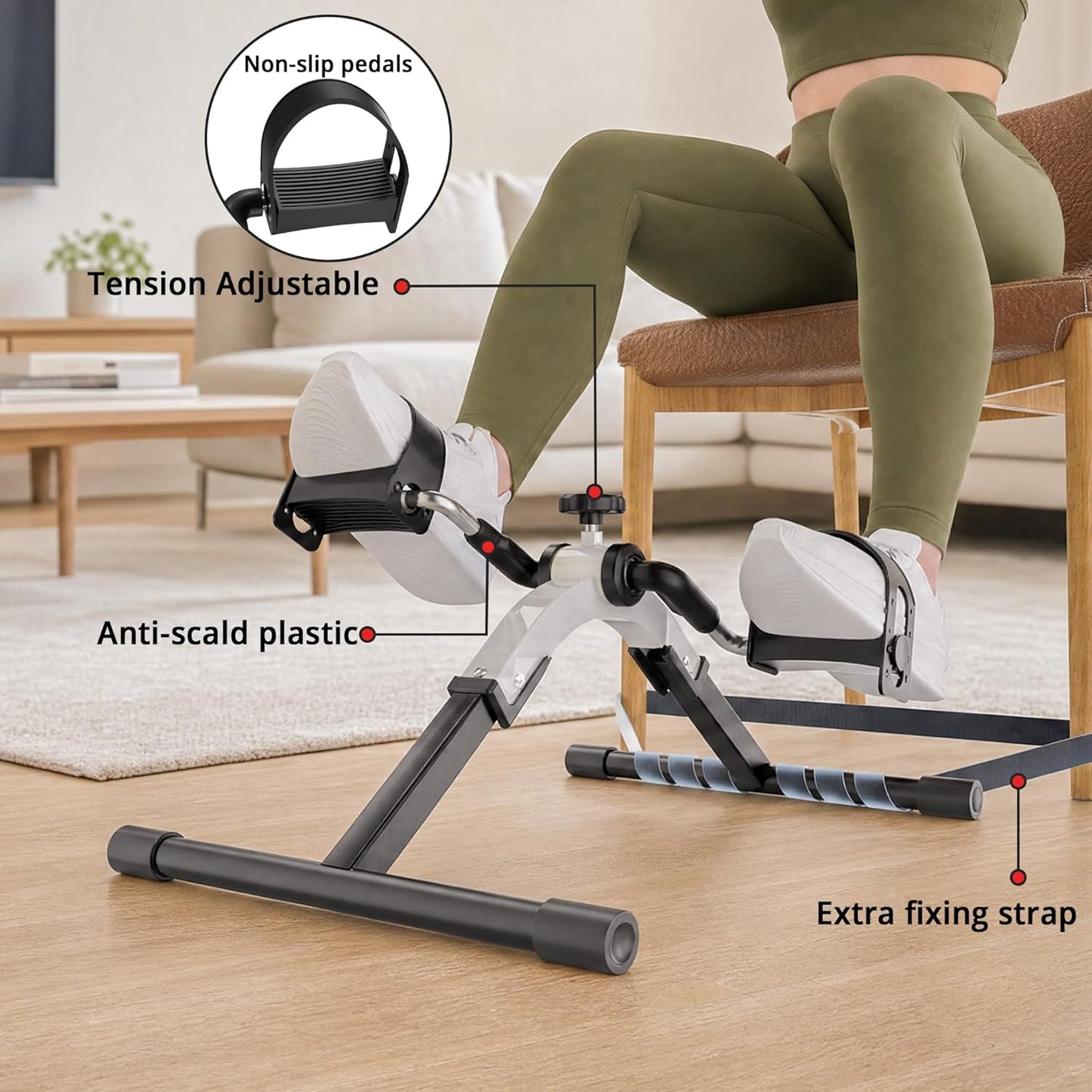 Folding Pedal Exerciser Mini Exercise Bike Under Desk Bike for Arms and Legs Workout, Portable Desk Bike Peddler Machine for Sedentary Officer & Seniors