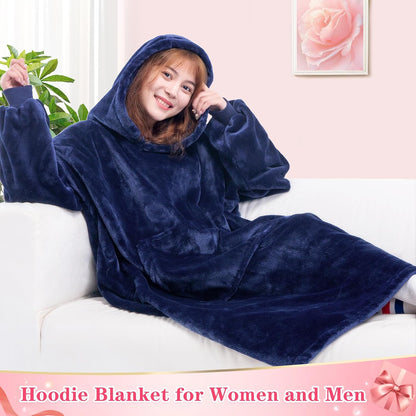 Waitu Wearable Blanket Sweatshirt Gifts for Women and Men, Warm and Cozy Giant Blanket Hoodie, Thick Flannel Blanket with Sleeves and Giant Pocket - Dark Gray