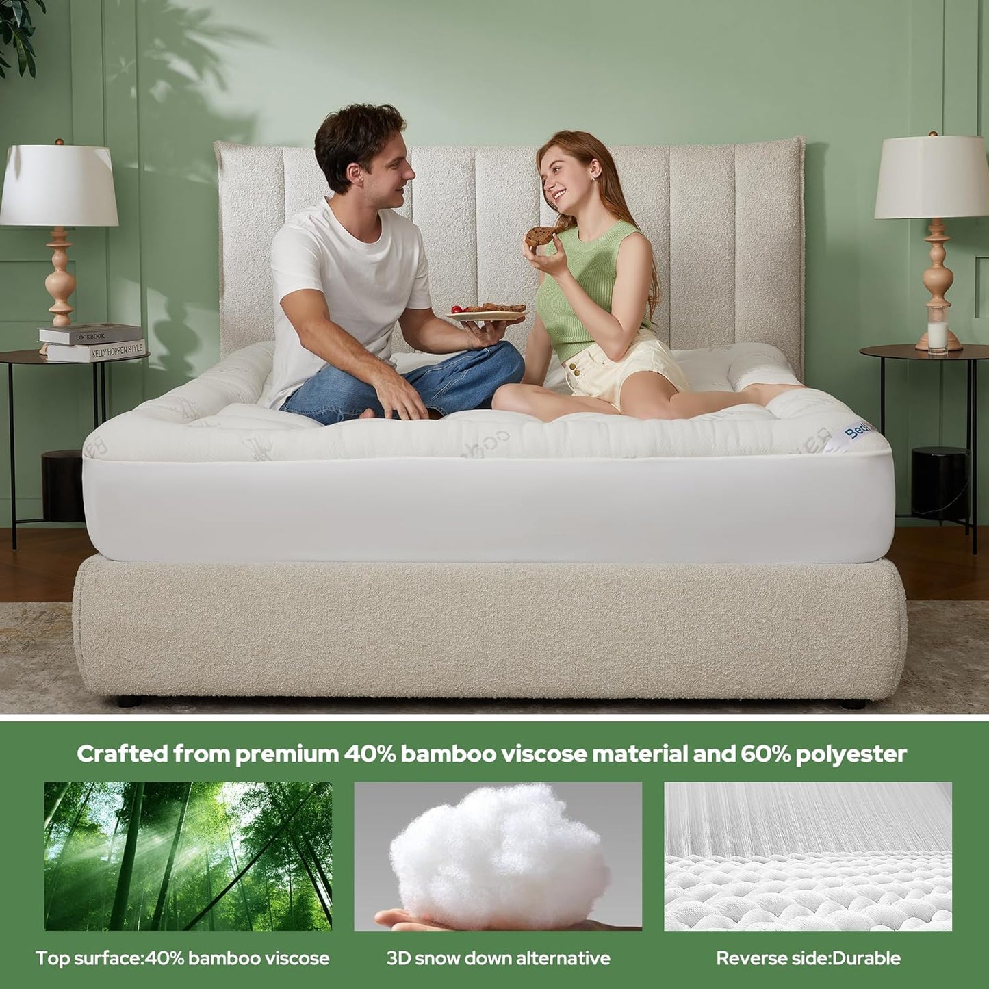 BEDLORE King Mattress Topper Viscose Derived from Bamboo, Thick Pillow Top Mattress Pad with Stretchable Pockets for 6"-18" Mattress, Soft Breathable Mattress Topper for Back Pain Relief(Dark Gray)