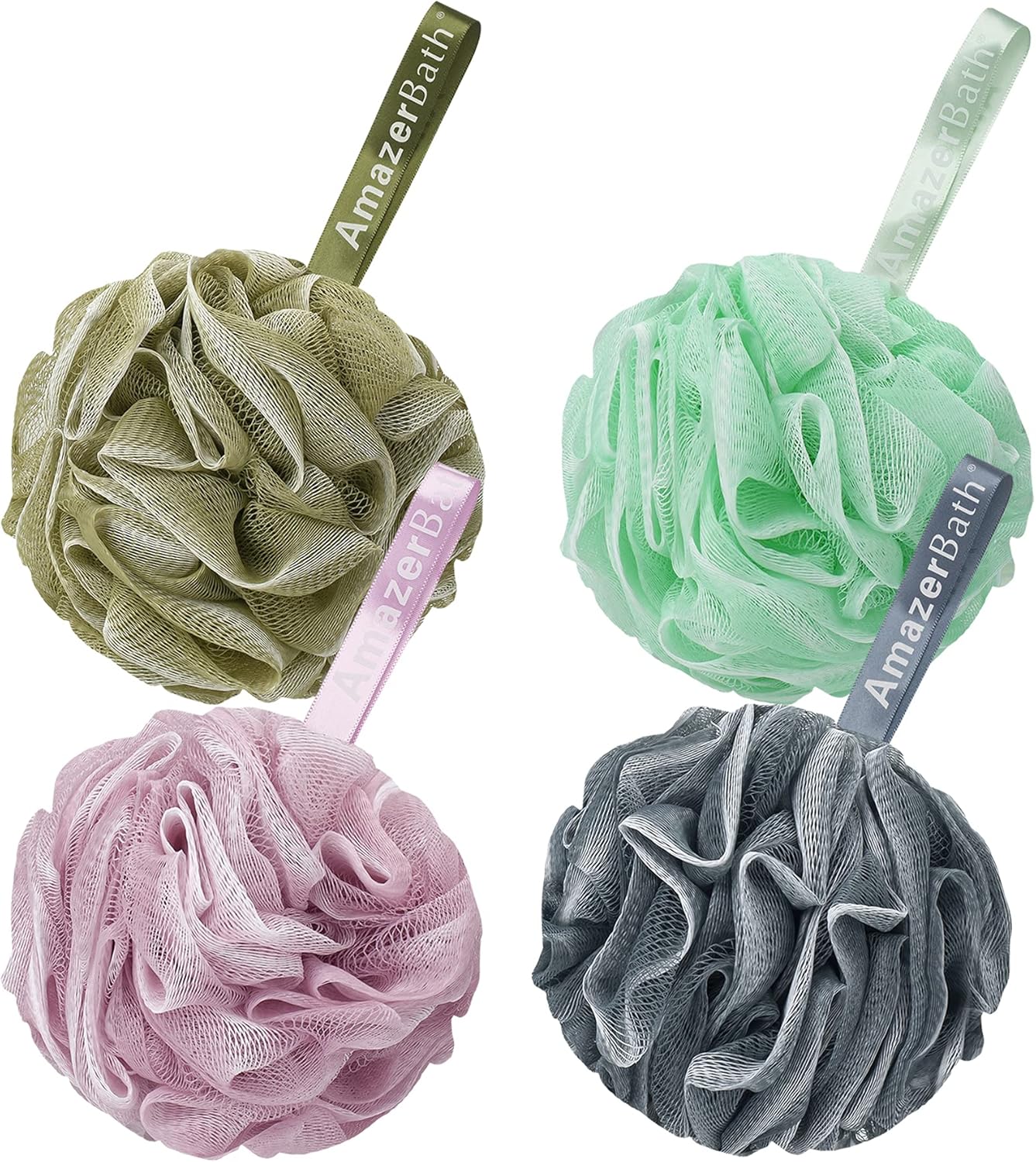 AmazerBath Loofah Sponge 75g/Piece, Exfoliating Bath Sponge Body Scrubber - Loofa Set of 4 Flower Color (Large, Green-Purple)