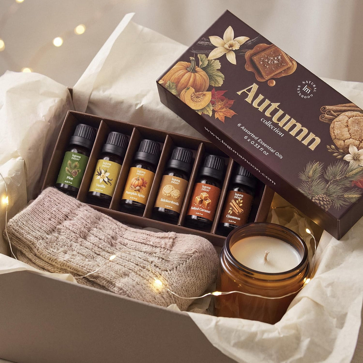 Lagunamoon Essential Oils Aromatherapy Set - 6 Oils for Diffusers, Home Care, Candle Making Scents, Fragrance, Humidifiers, Gifts - Peppermint, Tea Tree, Lavender, Eucalyptus, Orange (10mL)