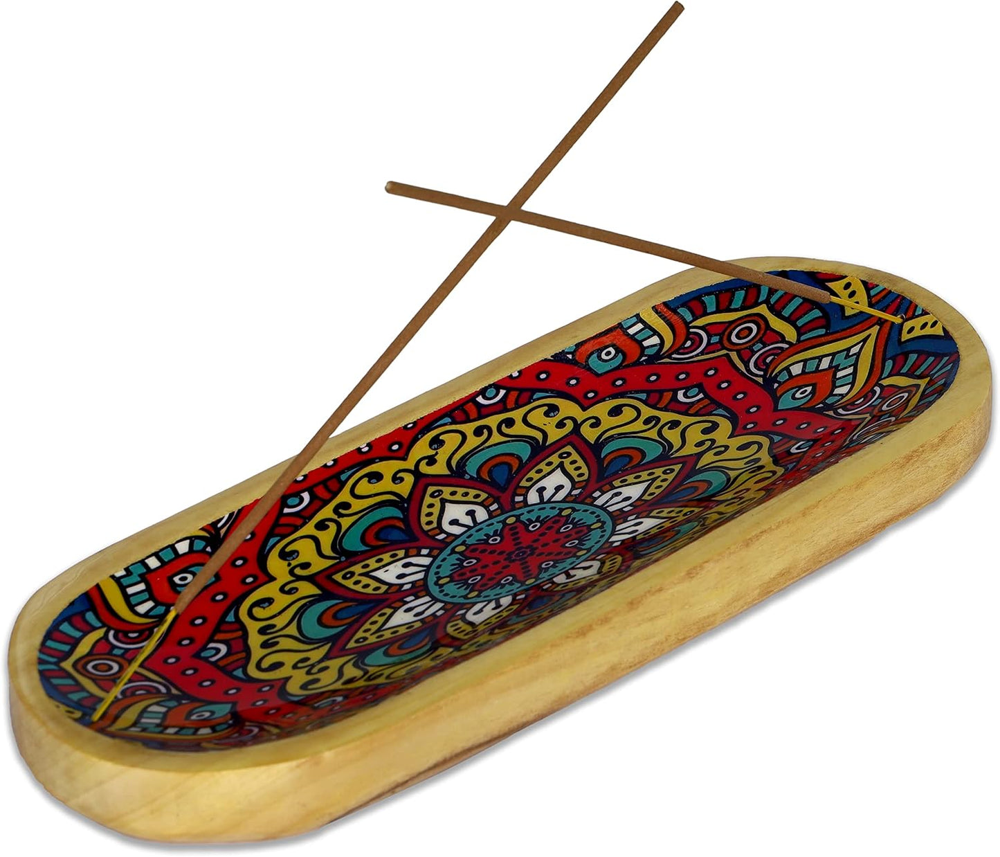 Bless-International Traditional-Handmade-Tray-Burner Wooden-Trat-Incense-Stick-Holder Ash-Catcher-Stand for-Aromatherapy-Meditation-Yoga 11x4x1.22 Inches (Wooden Tray)