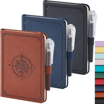 NIRMIRO (3 Pack) Pocket Notebook Small Journal with Pen, 3.7" x 5.7", A6 Mini Notebook for Women Men Work Writing, Hardcover Small Pocket Notepad with 100Gsm Premium Thick Lined Paper, Black Leather
