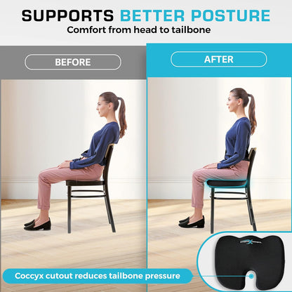Xtreme Comforts Seat Cushions | Office Chair Cushions for Desk, Car, Wheelchair| Ergonomic Memory Foam Seat Cushion for Support & Comfort | Helps Improve Sitting Posture for Work & Body Relief (1 Pc)