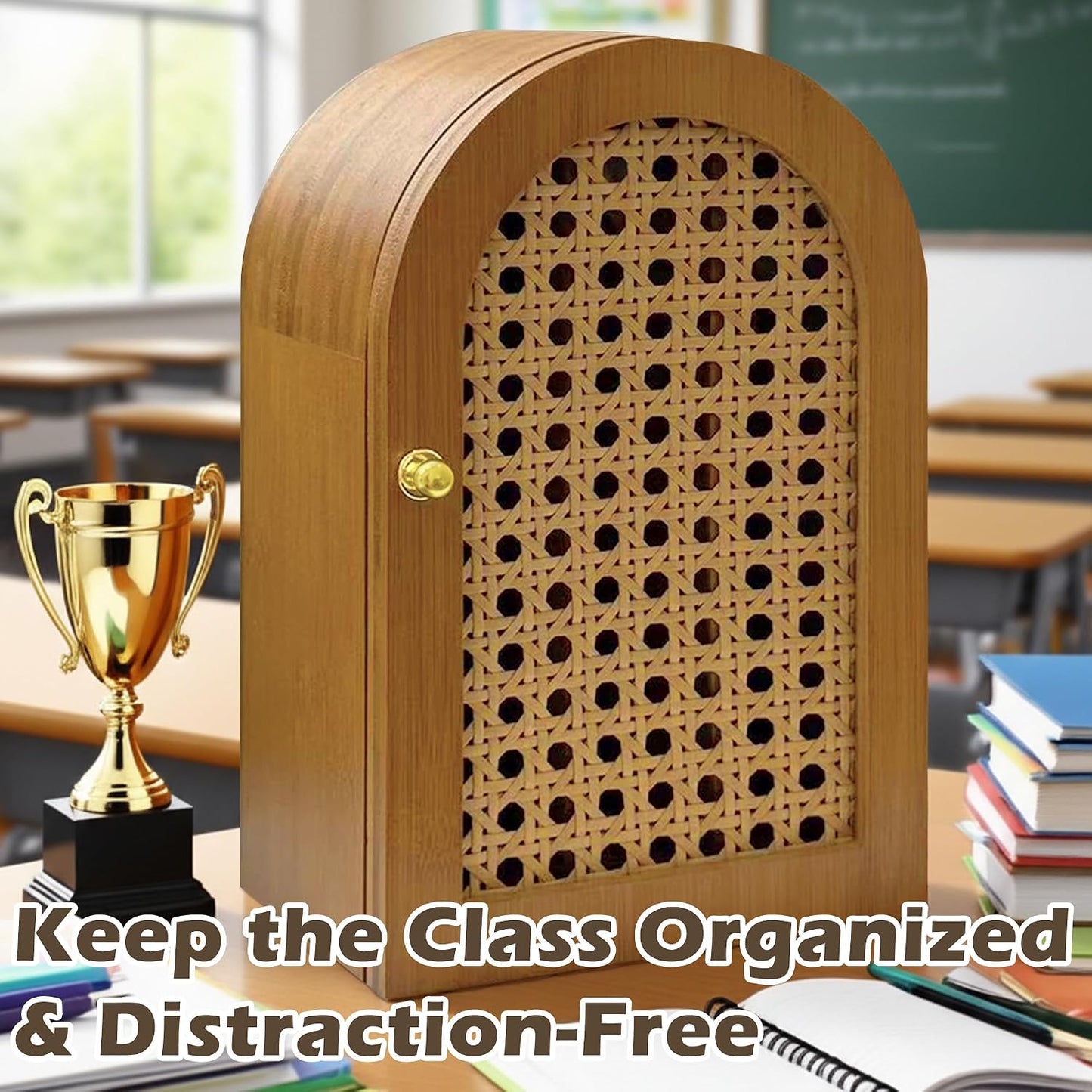 Bamboo Phone Box, Premium Cell Phone Box for Family Time, Cell Phone Jail with Charging Holes,Phone Lock Box Holds 6 Phones (Walnut)