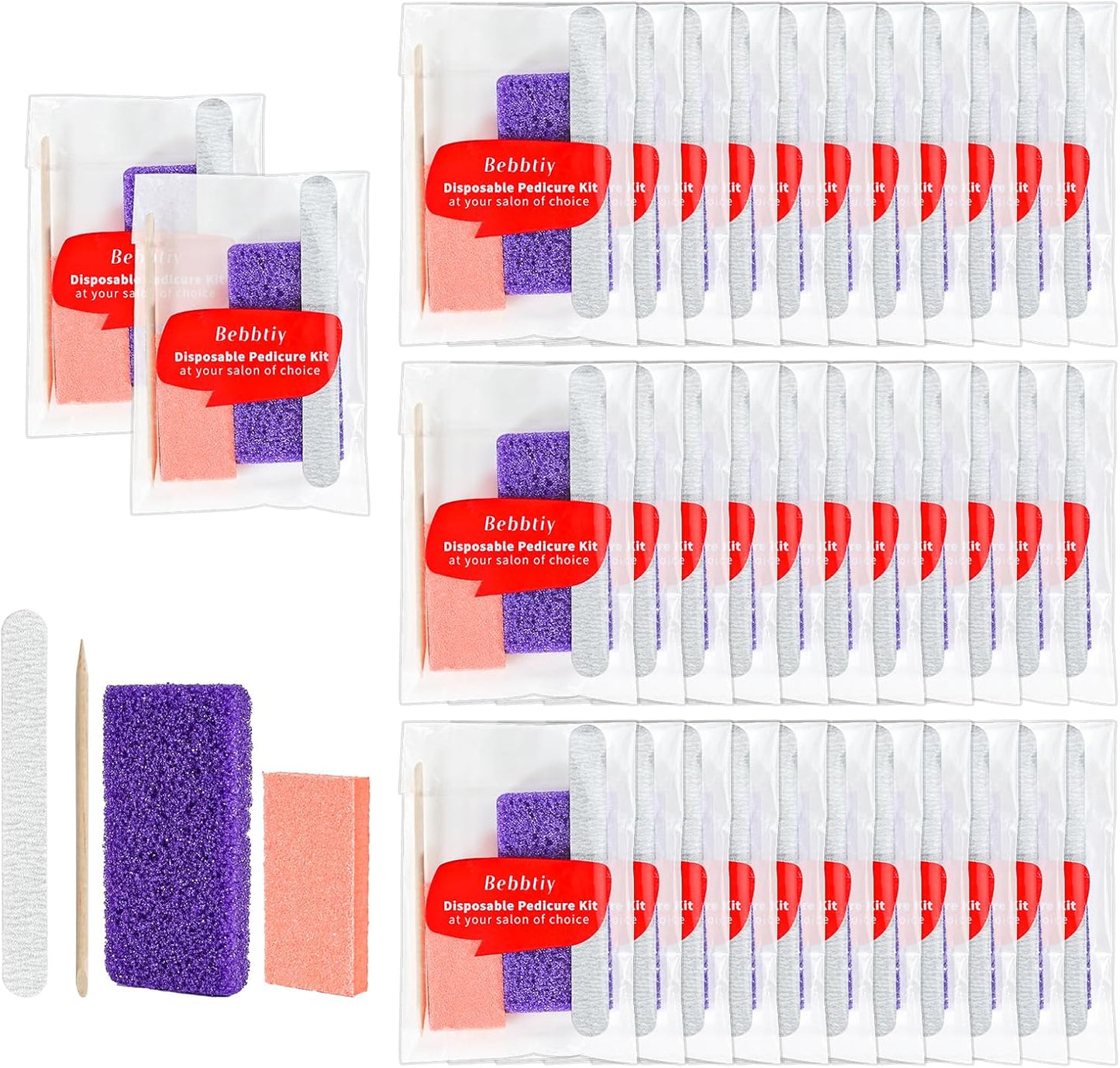 Disposable Pedicure Kit Sets, 4 in 1 Nail Salon Manicure Pedicure Kit Professional, Nail File, Pumice Pad, Mini Buffer, Wood Stick (Pack of 20, Count, 20.0)