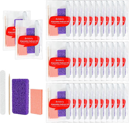 Disposable Pedicure Kit Sets, 4 in 1 Nail Salon Manicure Pedicure Kit Professional, Nail File, Pumice Pad, Mini Buffer, Wood Stick (Pack of 20, Count, 20.0)