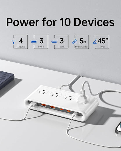 10-in-1 Power Strip with USB C Ports, 35W USB, 4 AC & 6 USB Ports