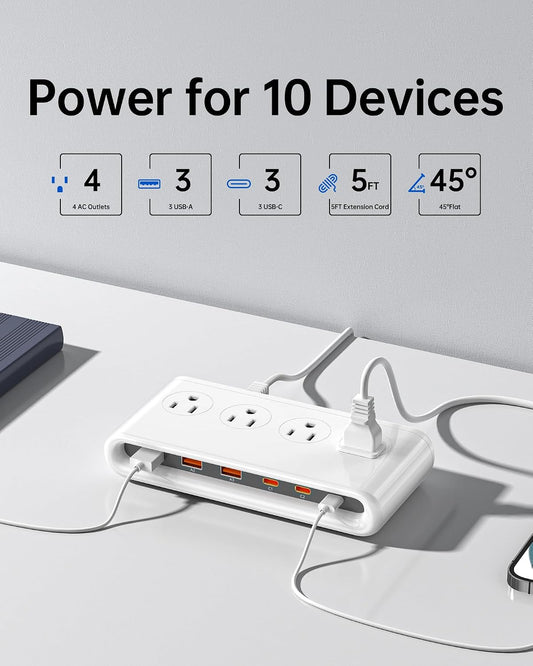 10-in-1 Power Strip with USB C Ports, 35W USB, 4 AC & 6 USB Ports