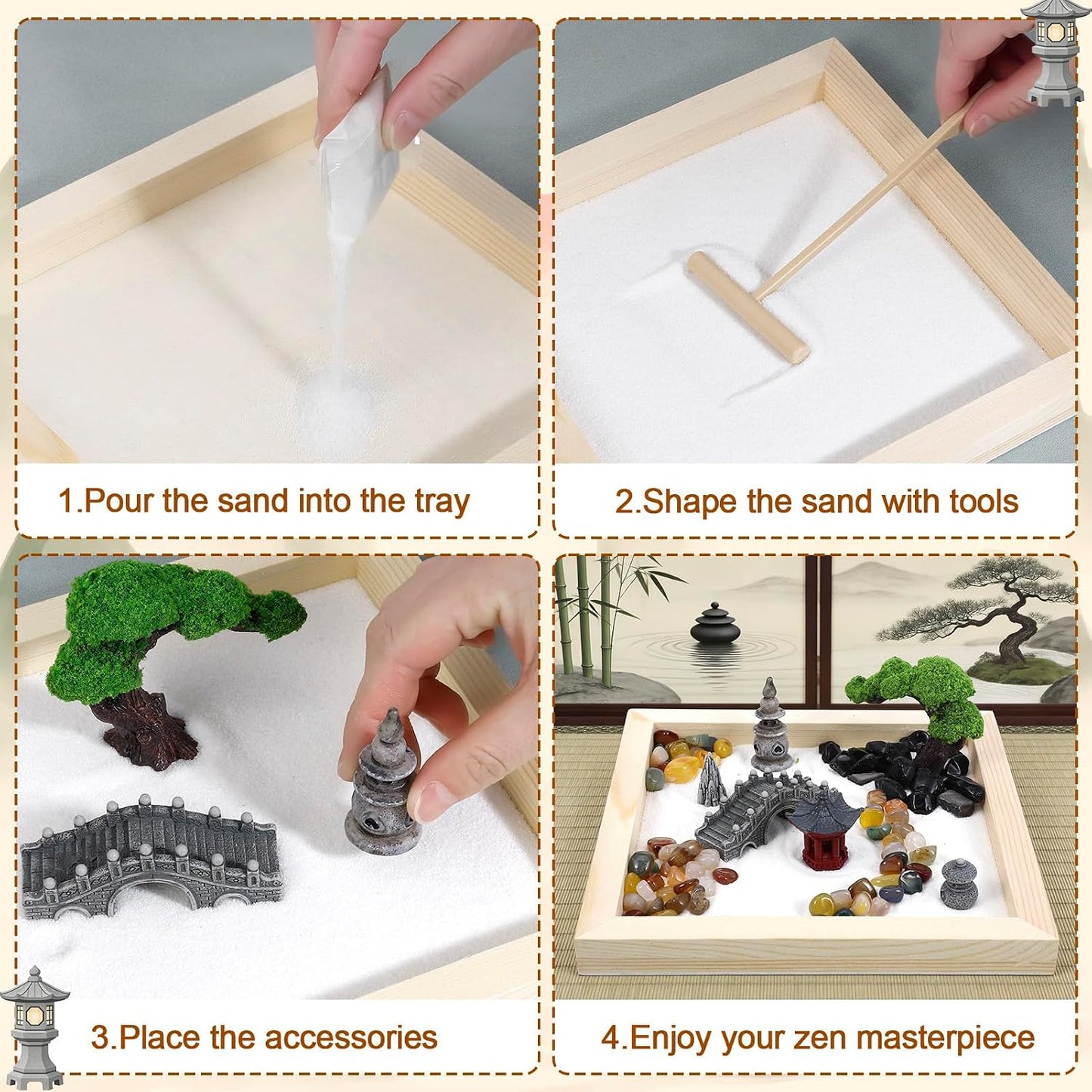 Angirlish 43PCS Zen Garden Kit for Desk, Mini Sandbox Set Gifts Included Wooden Tray Sand Tools Mini Resin Ducks and Accessories, Sand Tray Therapy for Meditation Room Office Home(Duck)