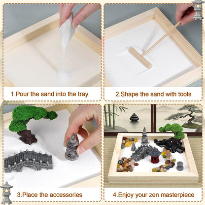 Angirlish 43PCS Zen Garden Kit for Desk, Mini Sandbox Set Gifts Included Wooden Tray Sand Tools Mini Resin Ducks and Accessories, Sand Tray Therapy for Meditation Room Office Home(Duck)