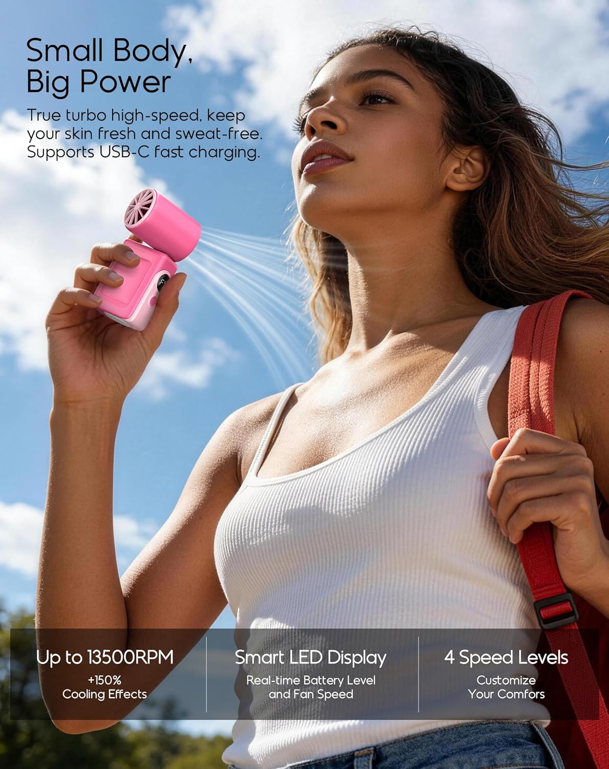 Portable Clip-On Mini Fan, Personal Handheld Fan for Stroller w/ LED Screen