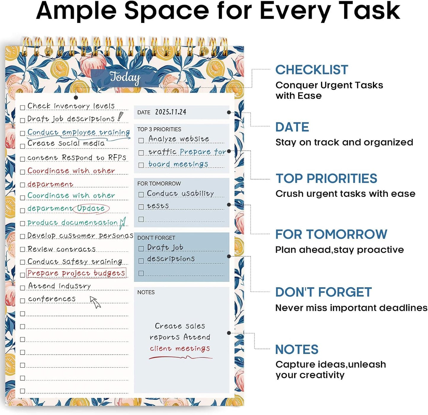 Taja To Do List Notepad - To Do List Notebook for Work with 52 Sheets, 9.8" x 6.5", Undated Daily Planner Perfect for Daily Tasks and Goal Setting, Notepad Suitable for Office, Home & School - Violet Dream