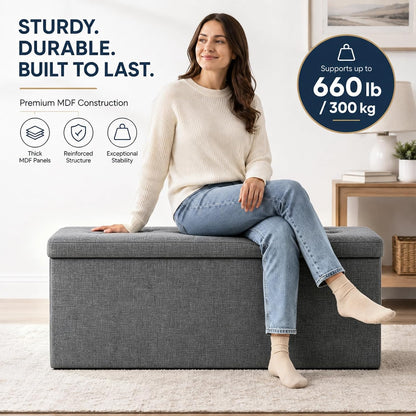ALASDO Storage Ottoman Footrest Stool Small Ottoman with Storage Foldable Ottomans Foot Rest Footstool Bench for Living Room 17x13x13inches Grey