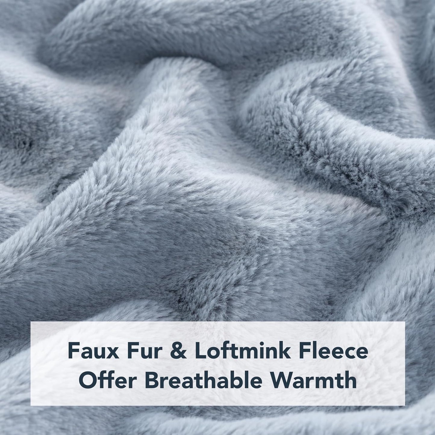 Berkshire Faux Fur Wearable Blanket, Cozy Reversible Loftmink Fleece Shawl with Hood & Side Pockets