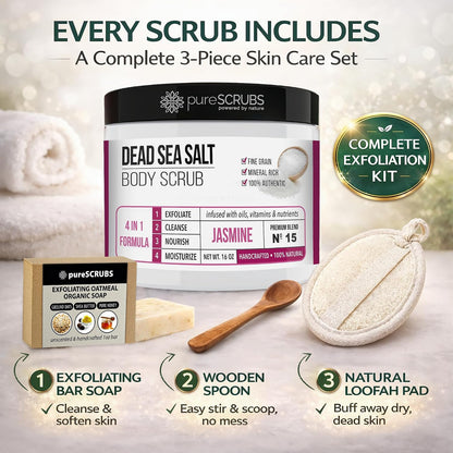 pureSCRUBS Premium Cucumber Body Scrub Set, Exfoliating Dead Sea Salt Scrub