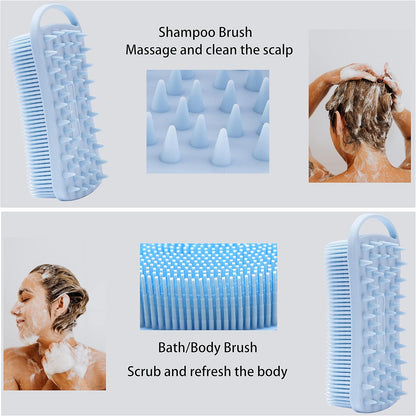 MtBoi 2 PC Silicone Body Scrubber, 2 in 1 Exfoliating Shower Bath Scrubber, Soft Silicone Loofah for Sensitive Skin, Shower Hair Scalp Massager, Easy to Clean, Lather Well (Grey&Black)
