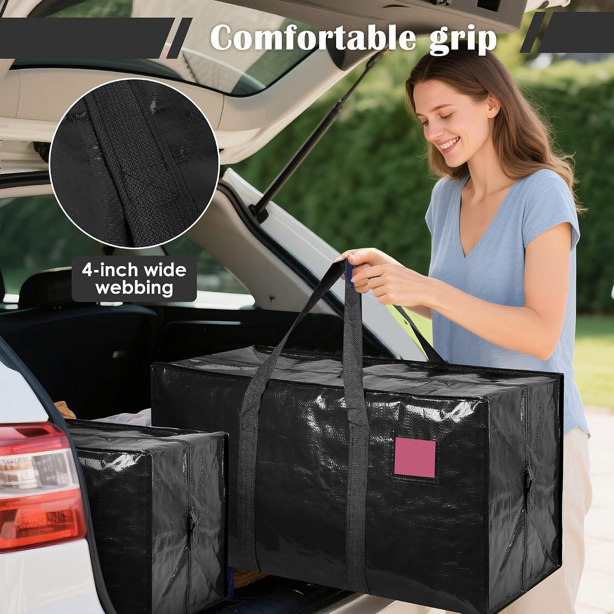 Moving Bags Heavy Duty 210GSM with Full-Open Side Zipper, 93L 220lbs Waterproof Foldable Storage Totes for College Dorm Move-In, Moving Boxes Alternative & Home Organization, Blue