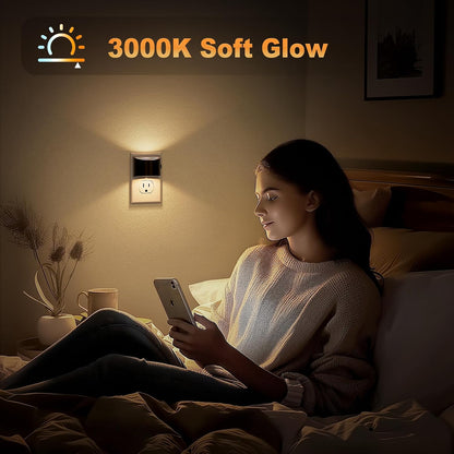 JandCase Night Light, Modern Night Lights Plug into Wall,2 Pack Dusk to Dawn Sensor Nightlight, Amber Brightness Adjustable Nightlight for Kids Bathroom Hallway Kitchen Bedroom Decor