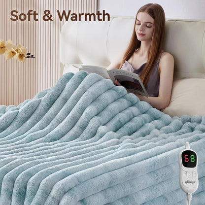 Heated Throw Blanket, Faux Fur Cozy Heating Blanket with Overheat Protection, 1/2/4/6/8 Hours Auto-Off 10 Heat Level, Machine Washable (50x60 Inches, Cream White)