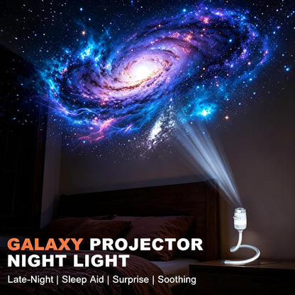 Galaxy Projector Night Light, 2-in-1 USB Portable Galaxy Star Projector Night Light, LED Ceiling/Wall Projection Lamp with 360° Rotation, USB Power for car and Bedroom, Decoration for Adults and Kids