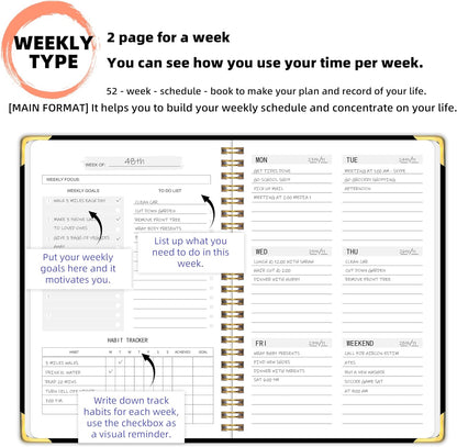 Undated Weekly Planner With Habit Tracker & To Do List 5.7 x 8.0 inch | Avoid Unfocused Busywork,Productivity Organizer,No-Bleed Thick Pages,Portable Size,Lay-Flat Spiral for Hands Free