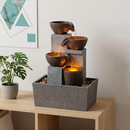 13 Inch Tabletop Water Fountain Indoor, Desktop Waterfall Fountain with LED Lights, Indoor Fountain Zen Decor for Home Office Bedroom Meditation Relaxation Desk Decor, Gift for Women and Mom