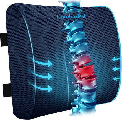 Lumbar Support Pillow for Office Chair Back Support Lumbar Pillow for Car, Gaming, Office Chair - Improve Sitting Posture & Back Pain Relief, Memory Foam, Adjustable Straps, Grey