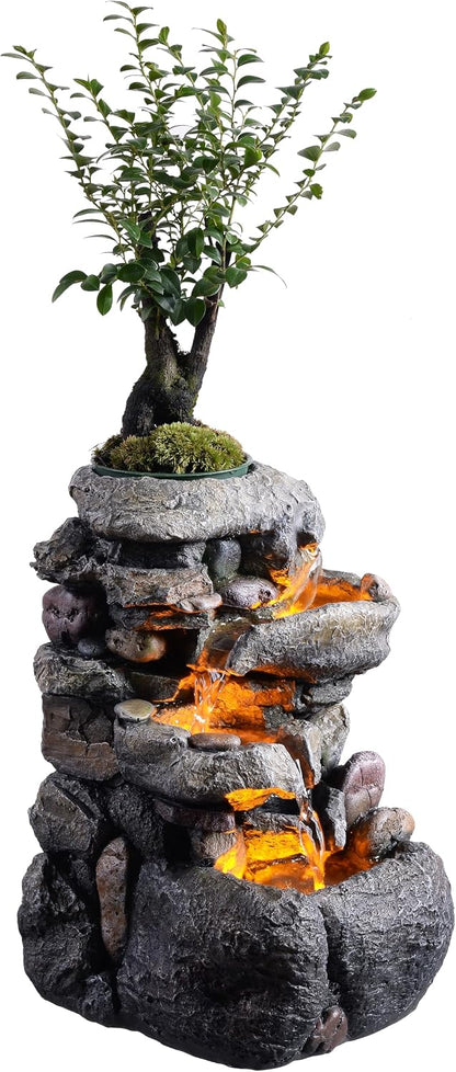 Tolevoit Tabletop Water Fountain with LED Lighting for Indoor Decor and Ambiance Relaxation Soothing Sound Waterfall Indoor Zen Relaxation for Office Home Decorations Growing Plants by Yourself